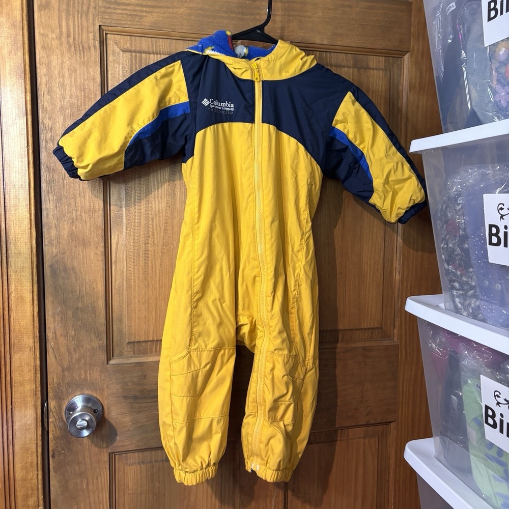Columbia 2T Yellow/Blue Colorblock Hooded Fleece-Lined Full Zip Snowsuit